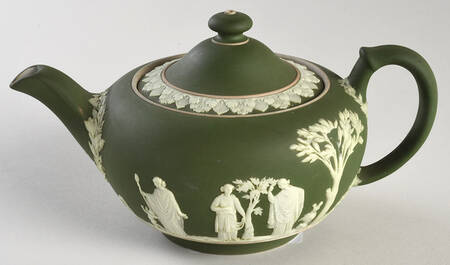 Cream Color on Olive Jasperware Mini Teapot & Lid