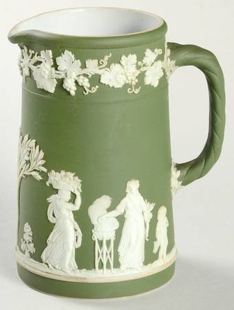 Cream Color on Olive Jasperware Small Trojan Jug