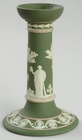 Cream Color on Olive Jasperware 6" Candlestick