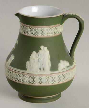 Cream Color on Olive Jasperware 4" Etruscan Jug