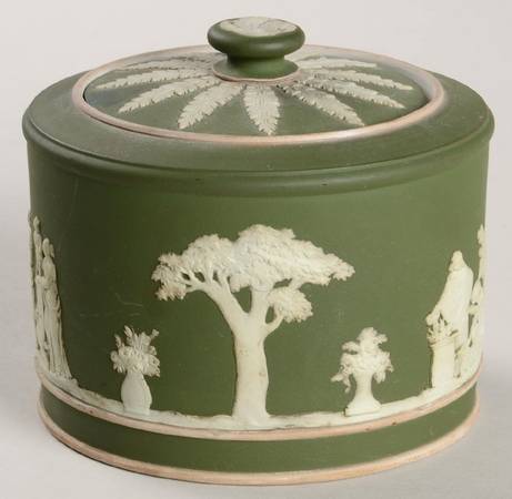 Cream Color on Olive Jasperware Sugar Box & Lid