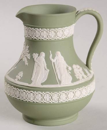 Cream Color on Olive Jasperware 5" Etruscan Jug