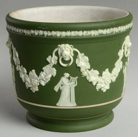 Cream Color on Olive Jasperware #317 5" Jardiniere