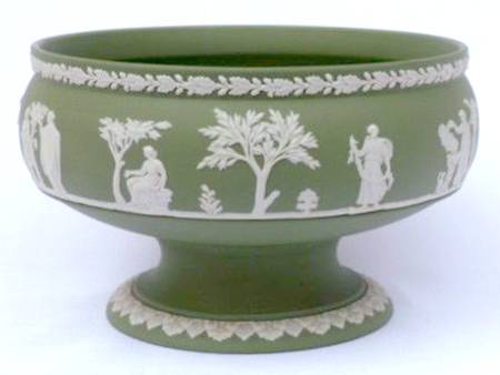 Cream Color on Olive Jasperware Round Footed Imperial Bowl