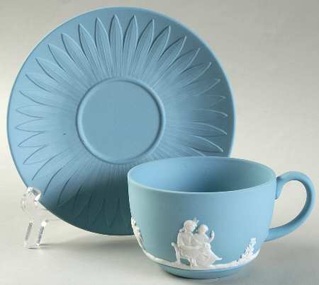 Jasper Classic White on Turquoise Flat Cup & Saucer Set