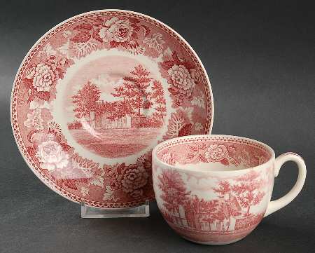 Old Avery Homestead Red Flat Cup & Saucer Set
