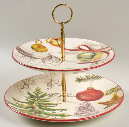 Christmas Carols 2 Tiered Serving Tray (Dinner & Salad Plate)