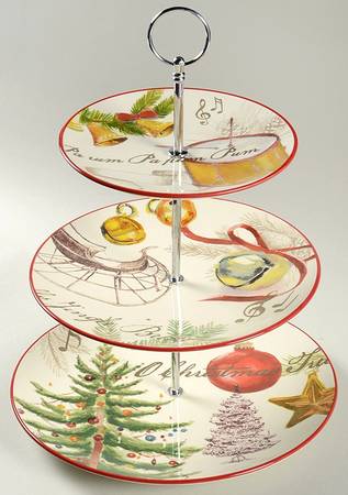 Christmas Carols 3-Tiered Serving Tray (DP, SP, BB)