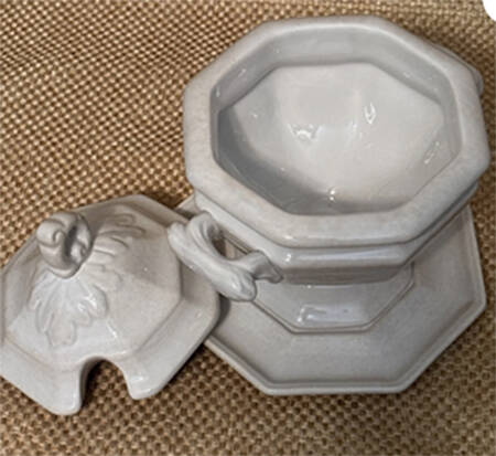 Antique White Gravy Boat & Lid w/Underplate
