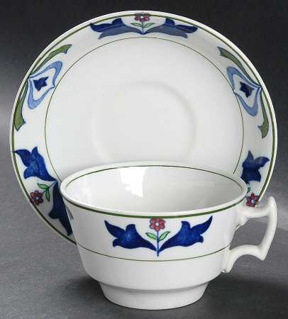 Old English (Green Trim) Flat Cup & Saucer Set