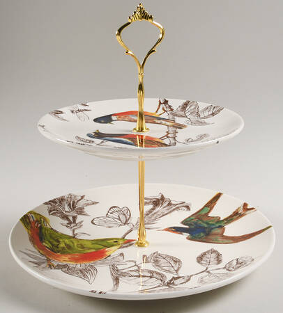 Botanical Bird 2 Tiered Serving Tray (Dinner & Salad Plate)
