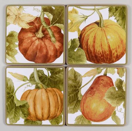 Botanical Pumpkin Square Corkback Coaster - Set of 4 Motifs