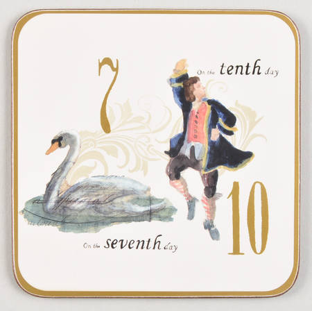 12 Days of Christmas (Gold Numbers, Coupe Shape) Square Corkback Coaster
