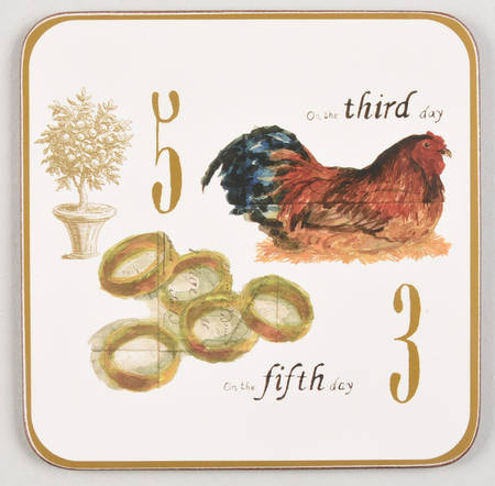 12 Days of Christmas (Gold Numbers, Coupe Shape) Square Corkback Coaster