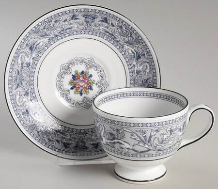 Florentine Indigo White Leigh Shape Footed Cup & Saucer Set