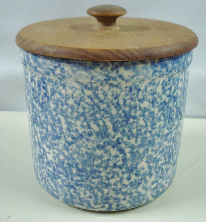 Blue Sponge Kitchen Crock & Wood Lid