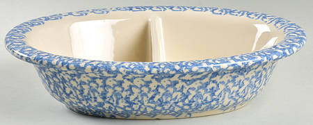 Blue Sponge 12" Oval Divided Vegetable Bowl