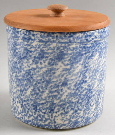 Blue Sponge Large Canister & Wood Lid