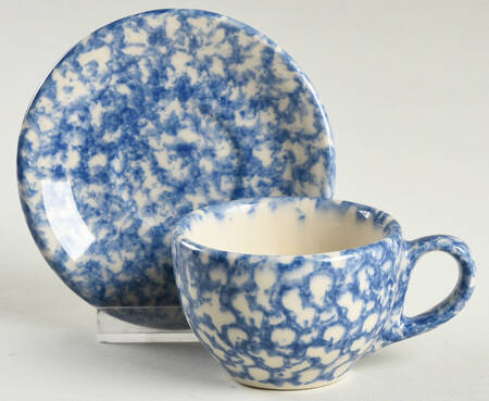 Blue Sponge Flat Demitasse Cup & Saucer Set
