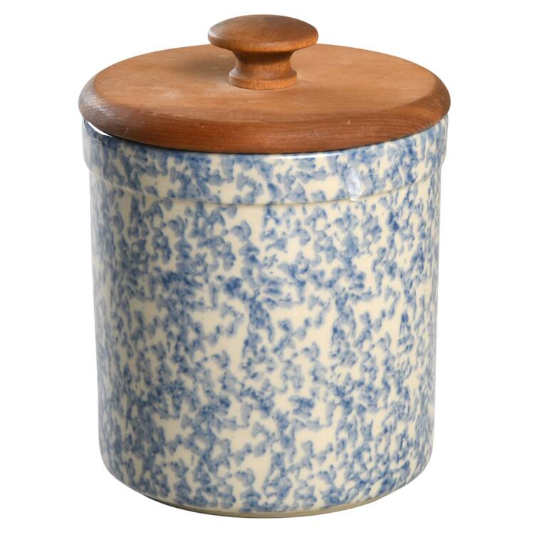 Blue Sponge Wood Sugar Canister & Lid