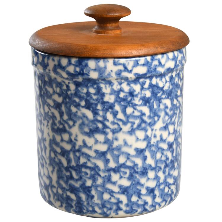 Blue Sponge Small Canister & Wood Lid