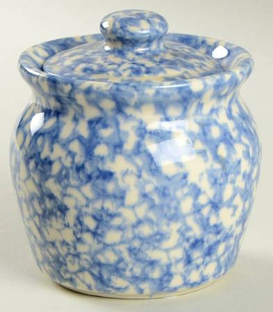 Blue Sponge Sugar Bowl & Lid