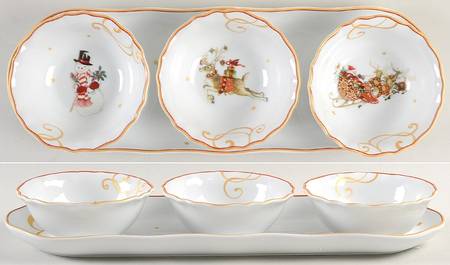 Twas the Night Before Christmas Condiment Set - Set of 3 Motif Bowls with Tray