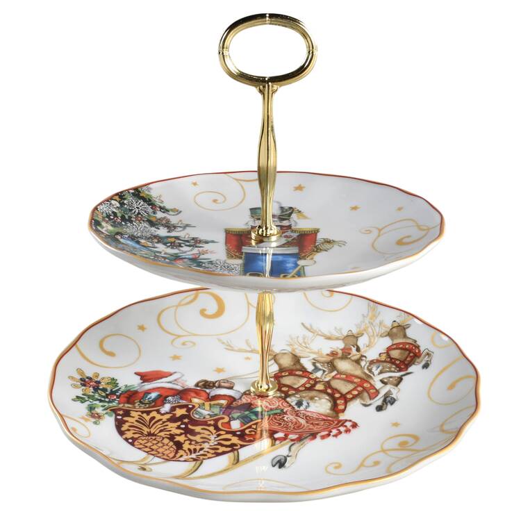 Twas the Night Before Christmas 6 5/8"-10"  2 Tiered Serving Tray (Dp, Sp) HC