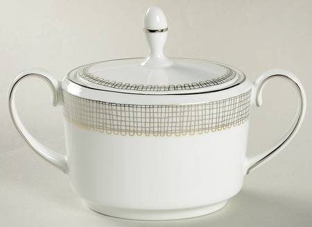 Gilded Weave Platinum Sugar Bowl & Lid