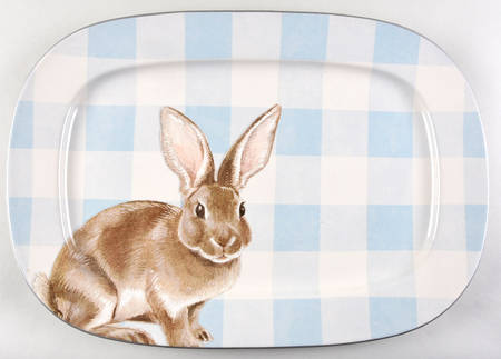 Damask Easter Bunny 19" Oval Serving Platter