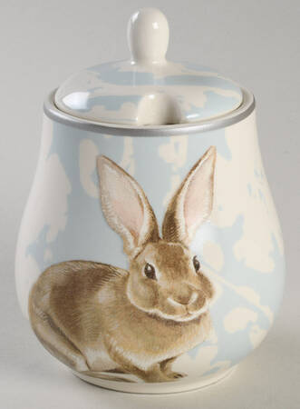 Damask Easter Bunny Sugar Bowl & Lid