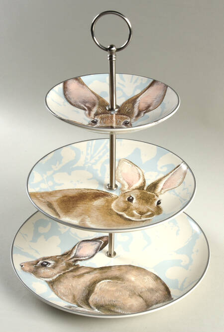 Damask Easter Bunny 3-Tiered Serving Tray (DP, SP, BB)