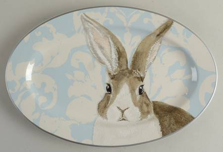 Damask Easter Bunny 14" Oval Serving Platter