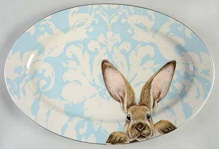 Damask Easter Bunny 18" Oval Serving Platter