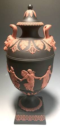 Terra Cotta on Black Urn Shaped Vase