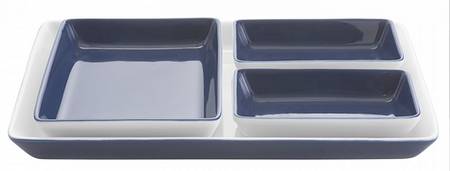 Vera Simplicity Indigo Chevron 4 Piece Rectangular Tray & Dish Set