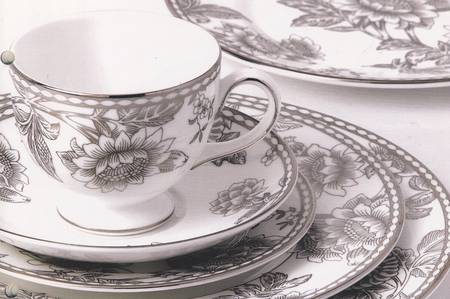Tonquin Platinum Leigh Shape Footed Cup & Saucer Set
