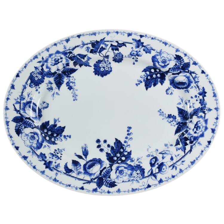 French Blue Bouquet 15" Oval Serving Platter