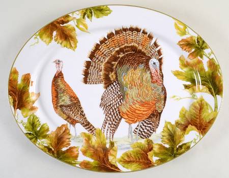 Botanical Leaf and Turkey 15" Oval Serving Platter