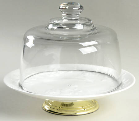 Wild Strawberry White 6 1/2"-7 1/2" Footed Cheese Plate w/ Glass Dome HC
