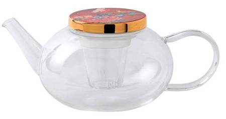 Paeonia Blush Glassware Teapot & Ceramic Lid w/Infuser