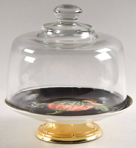 Harvest Pumpkin 6 1/2"-7 1/2" Footed Cheese Plate w/ Glass Dome HC