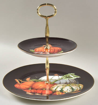 Harvest Pumpkin 6 5/8"-10"  2 Tiered Serving Tray (Dp, Sp) HC