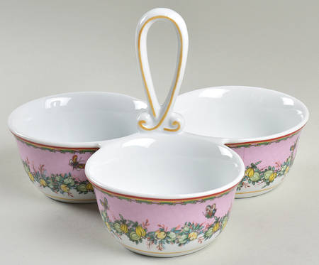 Famille Rose 3 Part Condiment Server W/Center Handle