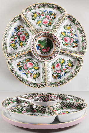 Famille Rose (7 Pc) Lazy Susan (5 Sides, 1 Center, 1 Round Tray