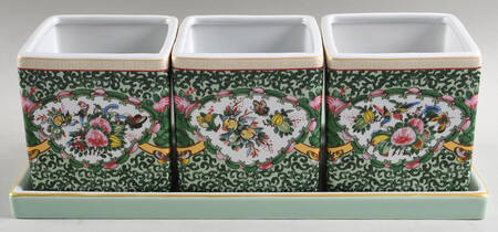 Famille Rose (3 Pots,1 Tray) Herb Pots & Tray