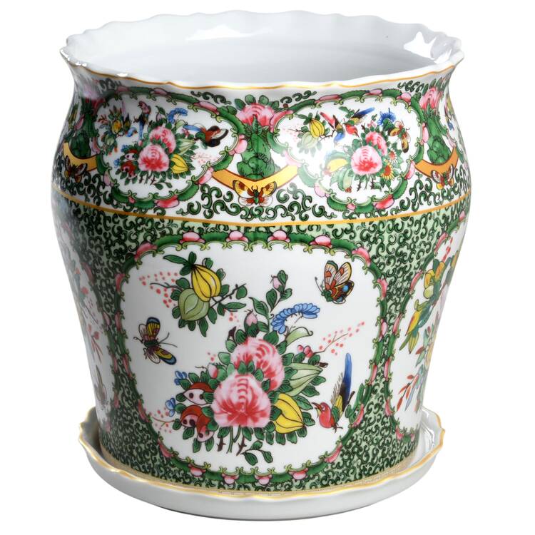 Famille Rose 10" Planter & Underplate