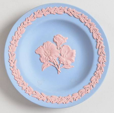 Pink on Blue Jasperware by Wedgwood