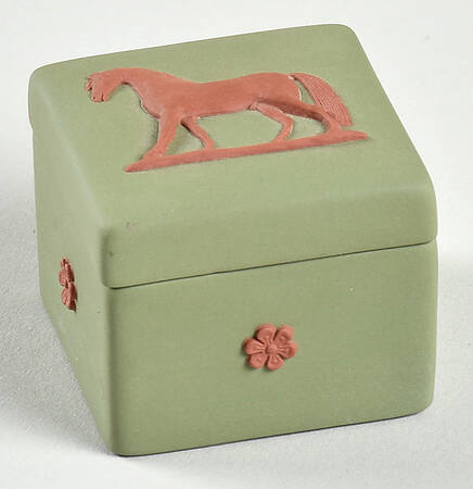 Terra cotta on Celadon Green Jasperware Square Miniature Box