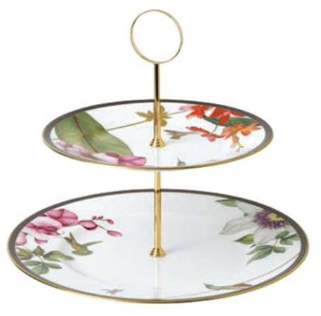Hummingbird White 2 Tiered Serving Tray (Dinner & Salad Plate)